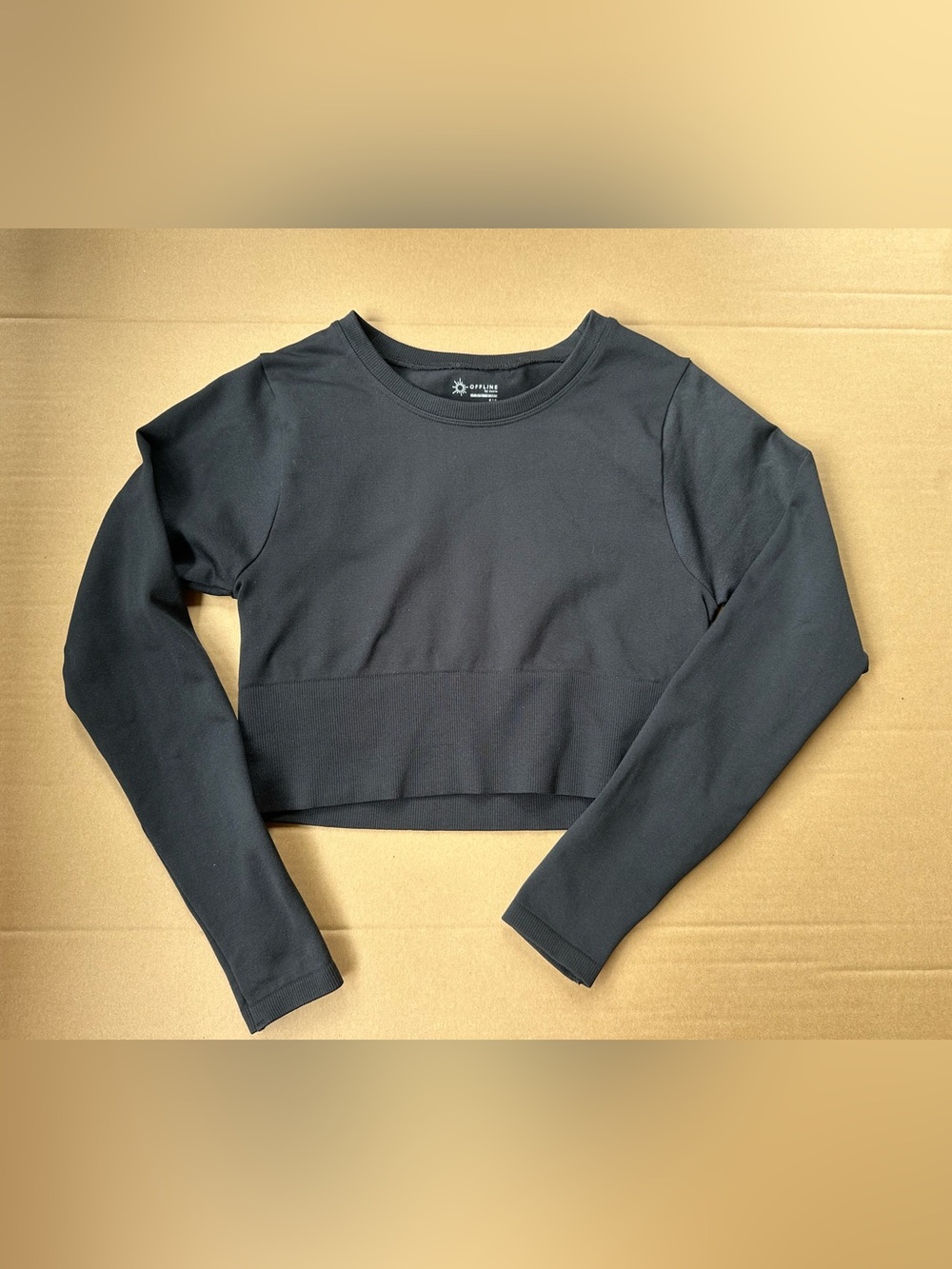 Aerie Offline Black Long-Sleeve Cropped Crew Top